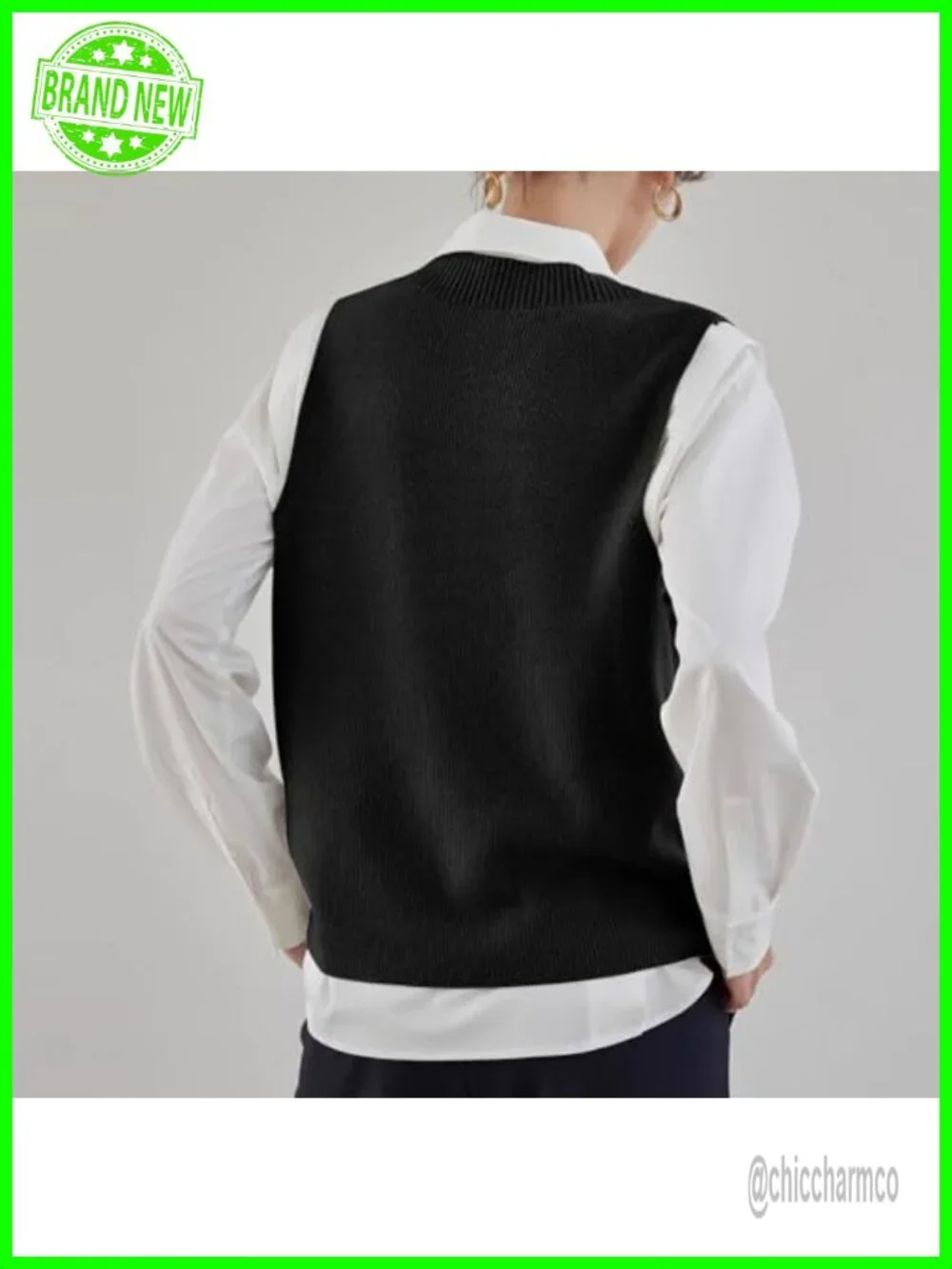 V Neck Sleeveless Knit Cropped Sweater Vest - Casual Pullover Top